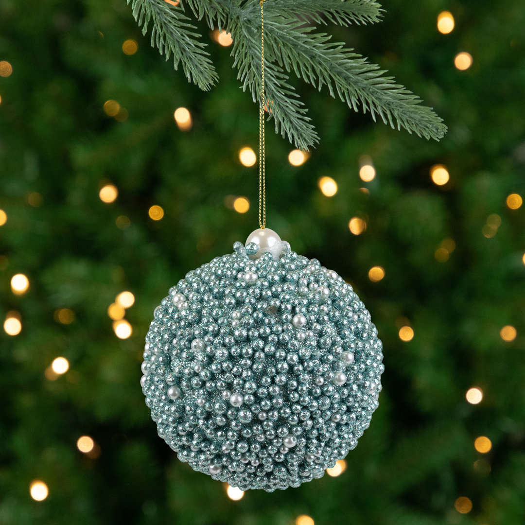 4" Seafoam Green Glitter Beaded Christmas Ball Ornament Northlight Seasonal