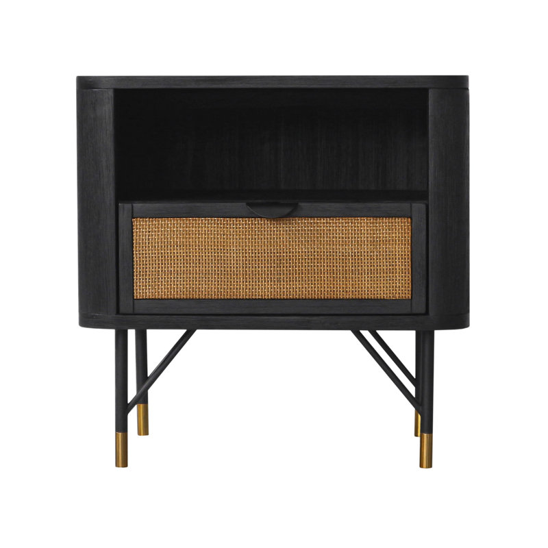 Table de chevet noire, L 22 po x l 16 po, attrait de style Mid-Century, style facile à nettoyer,
