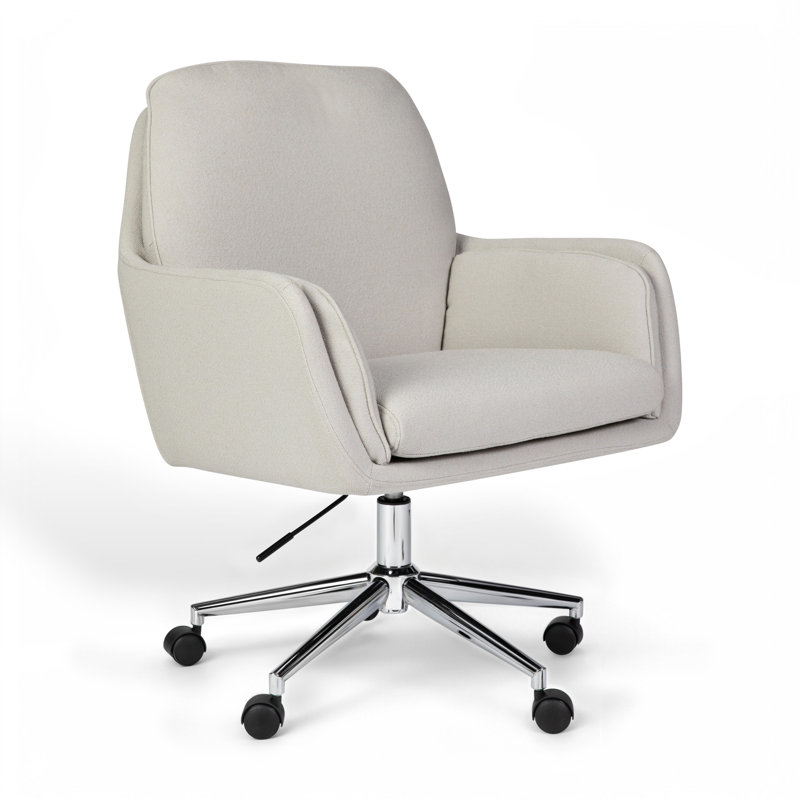 Martha Stewart Clara Upholstered Swivel Home Office Chair With Double Cushions, Gray, Nickel