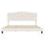 Lit tapissier très grand beige avec tête de lit à losanges luxueuse, selle réglable à deux positions et lattes de bois, plateforme sans sommier réglable, capitonnage, support en métal,