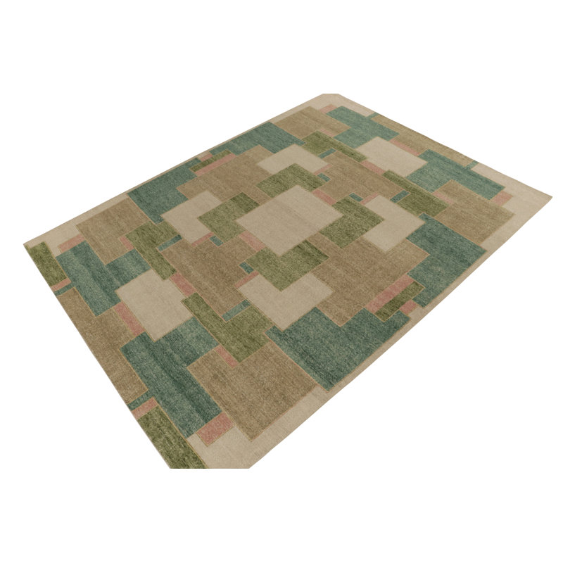 Distressed Homage Hand Knotted Wool Geometric Area Rug, Rectangle 8' x 10'