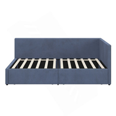 Twin Size L Shape Corner Bed, Corduroy Upholstered Daybed
