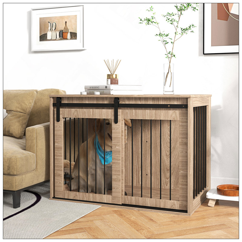 Élégant meuble pour cage de chien brun noyer, table de bout avec intérieur spacieux pour grands chiens, utilisation intérieure, 39 po x 23 po x 24 po