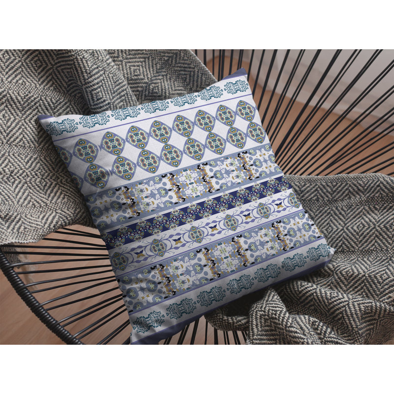 Navy and Teal Floral Faux Suede Throw Pillow 16x16