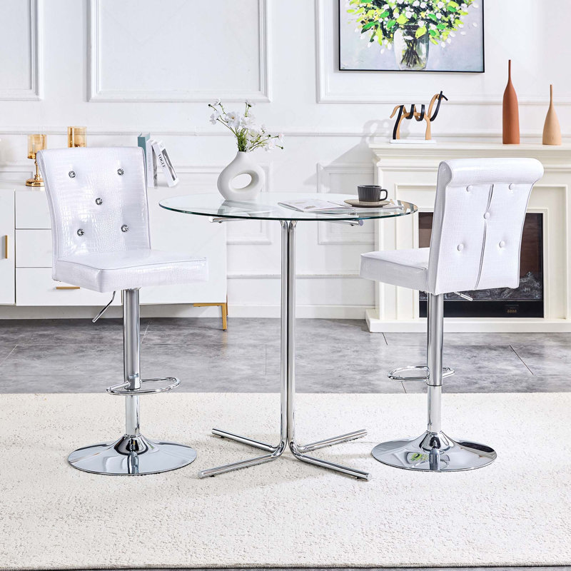 Ensemble de table de bar et de tabourets Modern 3PCS, Blanc, Silver