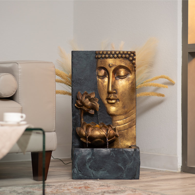  30 inches Indoor/Outdoor Buddha Face Water Fountain with LED Light and Pump Zen Decor for Home, Office, Garden, and Patio