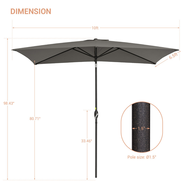 Parasol de marché rectangulaire 10' x 6,5', Gris