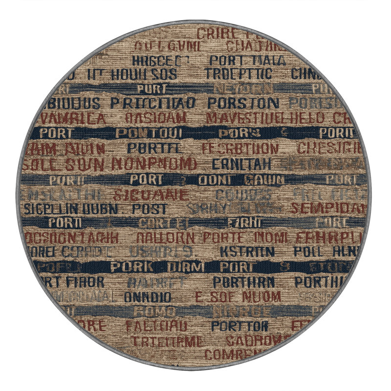 Washable Port names Nautical Area Rug, Round 3'