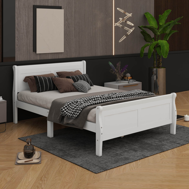 Dovidio Wood Platform Bed Frame with Headboard, Full, White