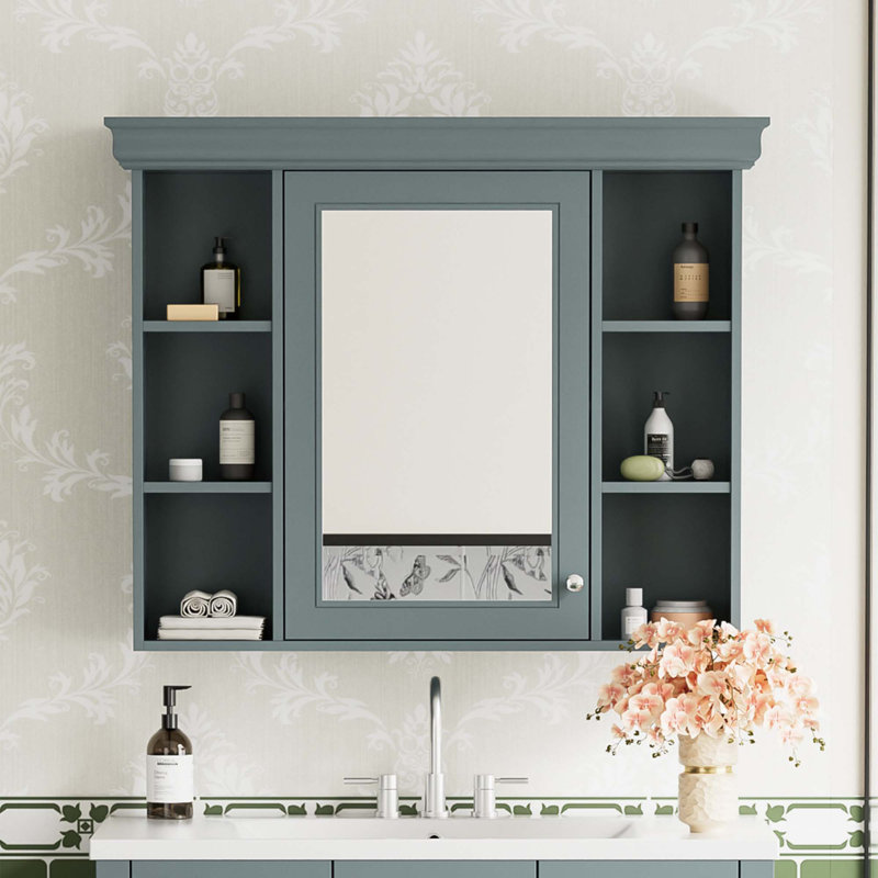Wall Mounted Bathroom Storage Cabinet With Mirror Door, Blue