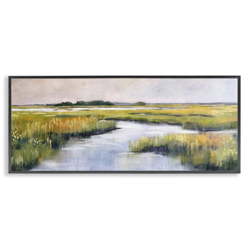 Art giclée sur les marais de Grassy, Giclée encadrée noir minuit, H 10 po x l 24 po