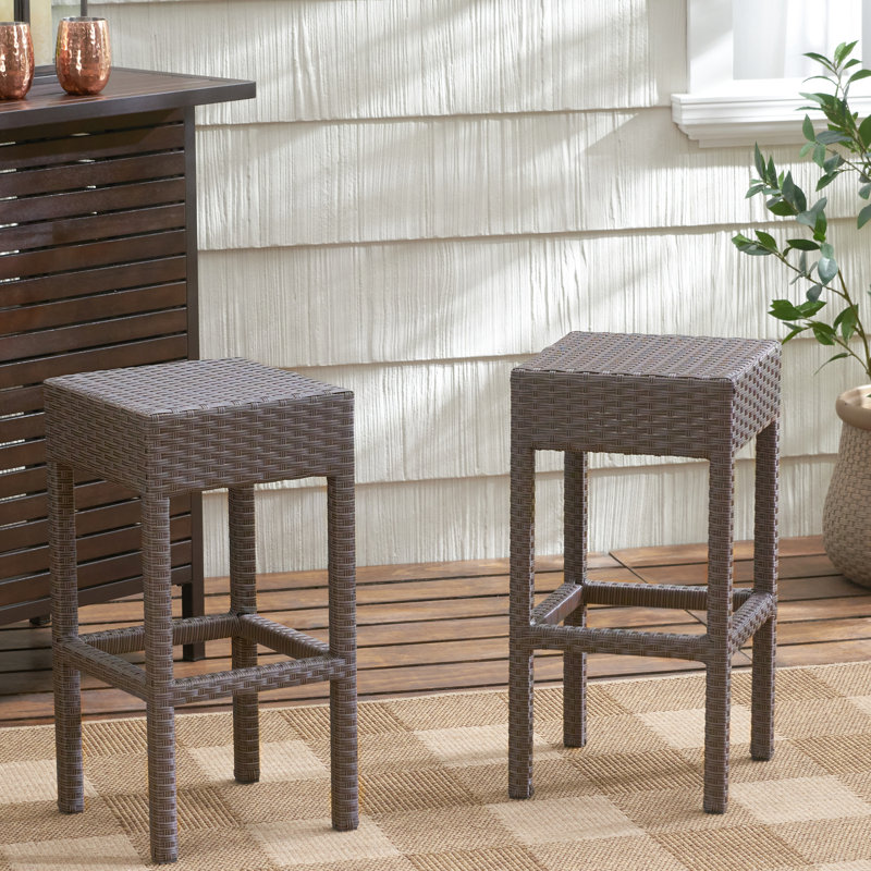 Extérieur sans dossier en brun foncé - Pe, lumière du soleil pour le jardin et le patio, finition, structure en fer robuste, météo et chaises
