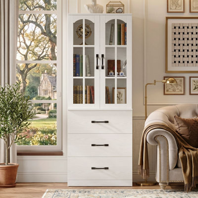 71" H X 23.6" W Kitchen Pantry With Bookcases, Glass Door Kitchen Hutch