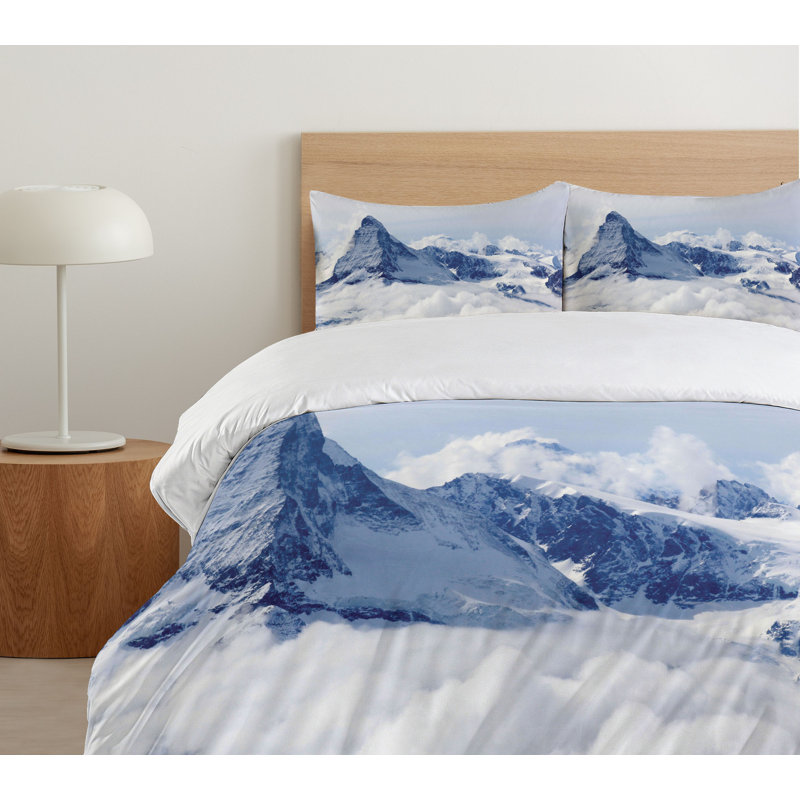 Queen Size Blue Mountain Scenery Microfiber Duvet Cover Set