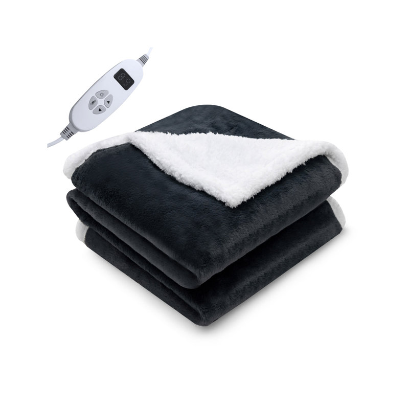 Adilee Heated Blanket with Fringe, Grey