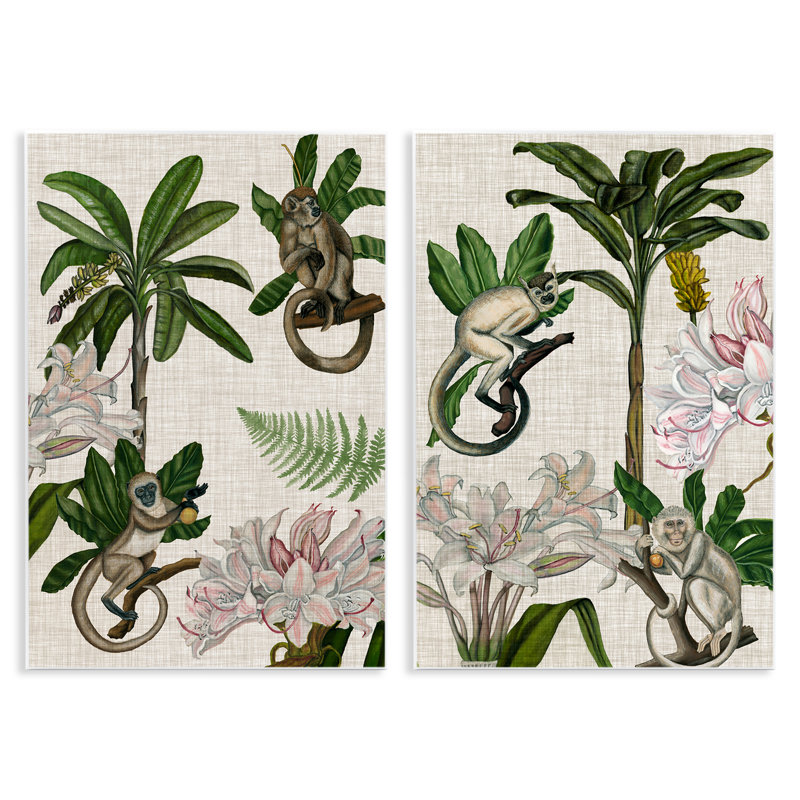 Ensemble de plaques murales tropicales et singes par Naomi McCavitt, H 19 po x l 13 po