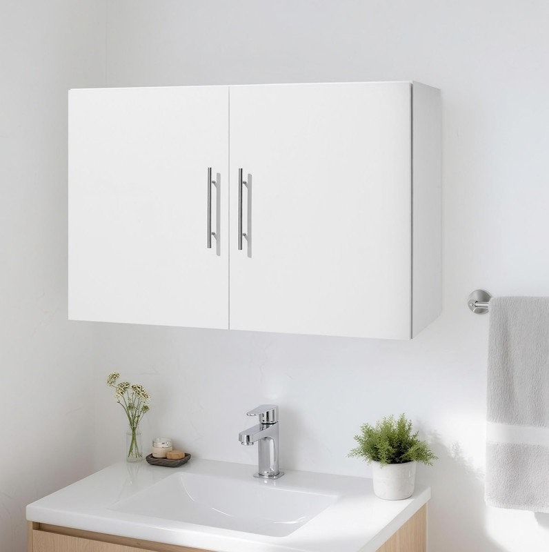 Armoire murale pour salle de lavage, armoire murale à 2 niveaux avec tablette réglable, armoire de rangement 36 po avec 2 portes, pour cuisine, salle de bain, buanderie, P 16 x 36 x 24 po (P x l x H), blanc