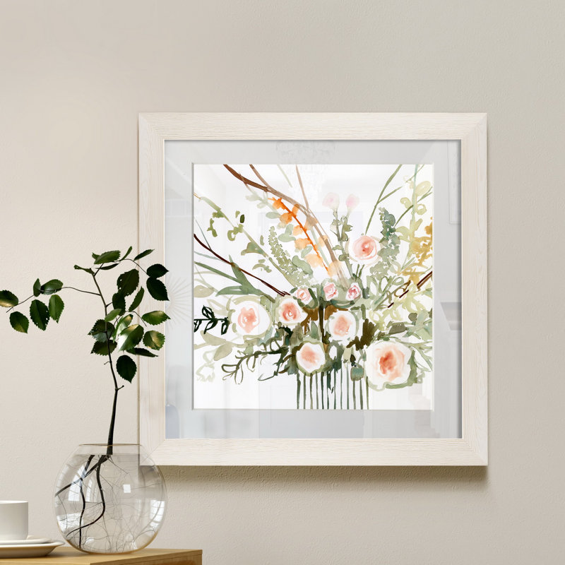 Fleurs de foraged II-imprimé, H 35,5 po x l 35,5 po x P 1,5 po, Papier encadré blanc