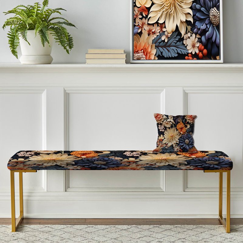 Tapisserie exotique - Motif bohème - Banc rembourré or floral