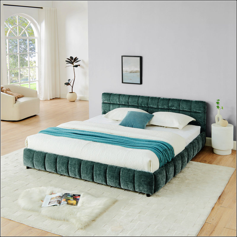 Très grand lit tapissier, Bleu / Vert, Très grand