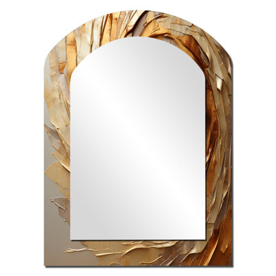 Brown Gilded Mocha Spiral - Abstract Spirals Arch Wall Mirror, Brown Asymmetrical Decorative Mirror, Printed Metal Art