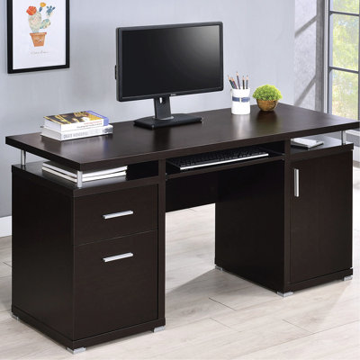 Bureau d'ordinateur avec 2 tiroirs et armoire Cappuccino