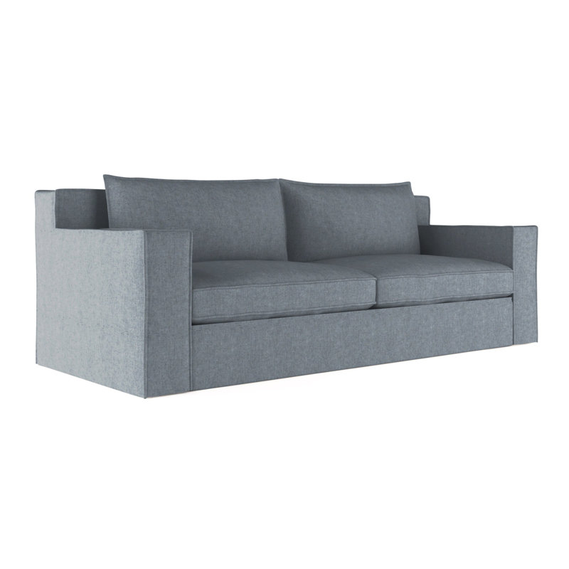 Mulberry Square Track-Arm Sofa with Flange Seam, Box Weave Linen Silver Streak, 33" H x 96" W x 45" D, Weathered