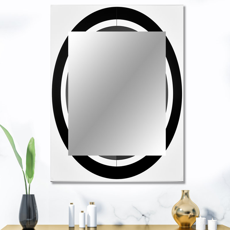 Bauhaus noir et blanc circulaire minimaliste II - miroir géométrique, miroir mural noir unique, impression d'art en métal