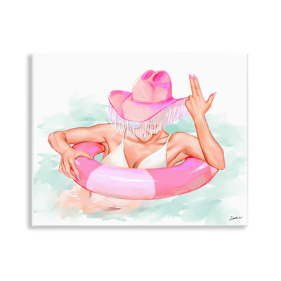 «Woman in Pool Float», art mural sur bois par Ziwei Li