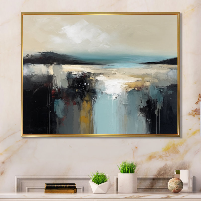 Sudie Serene Waters In Marble I, reproduction d'art sur toile, H 12 po x l 20 po x P 1 po, Cadre flottant doré