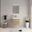 Meuble-lavabo mural 24 po avec lavabo, meuble de rangement flottant pour salle de bain avec comptoir en résine de pierre et tiroirs à fermeture en douceur, chêne naturel entièrement assemblé-133144908
