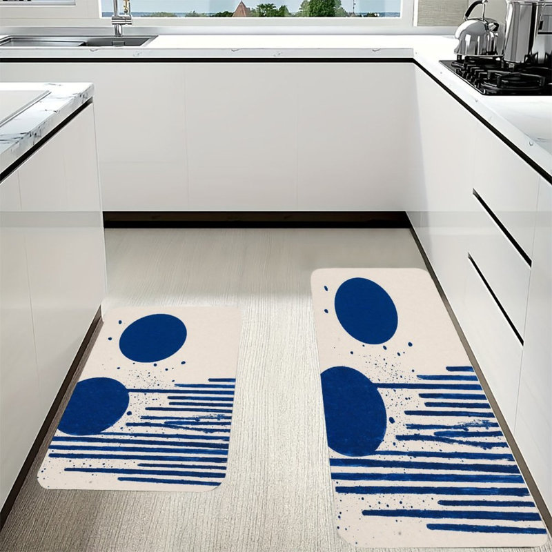 Cercles bleus abstraits, tapis de cuisine antidérapants 2 pièces