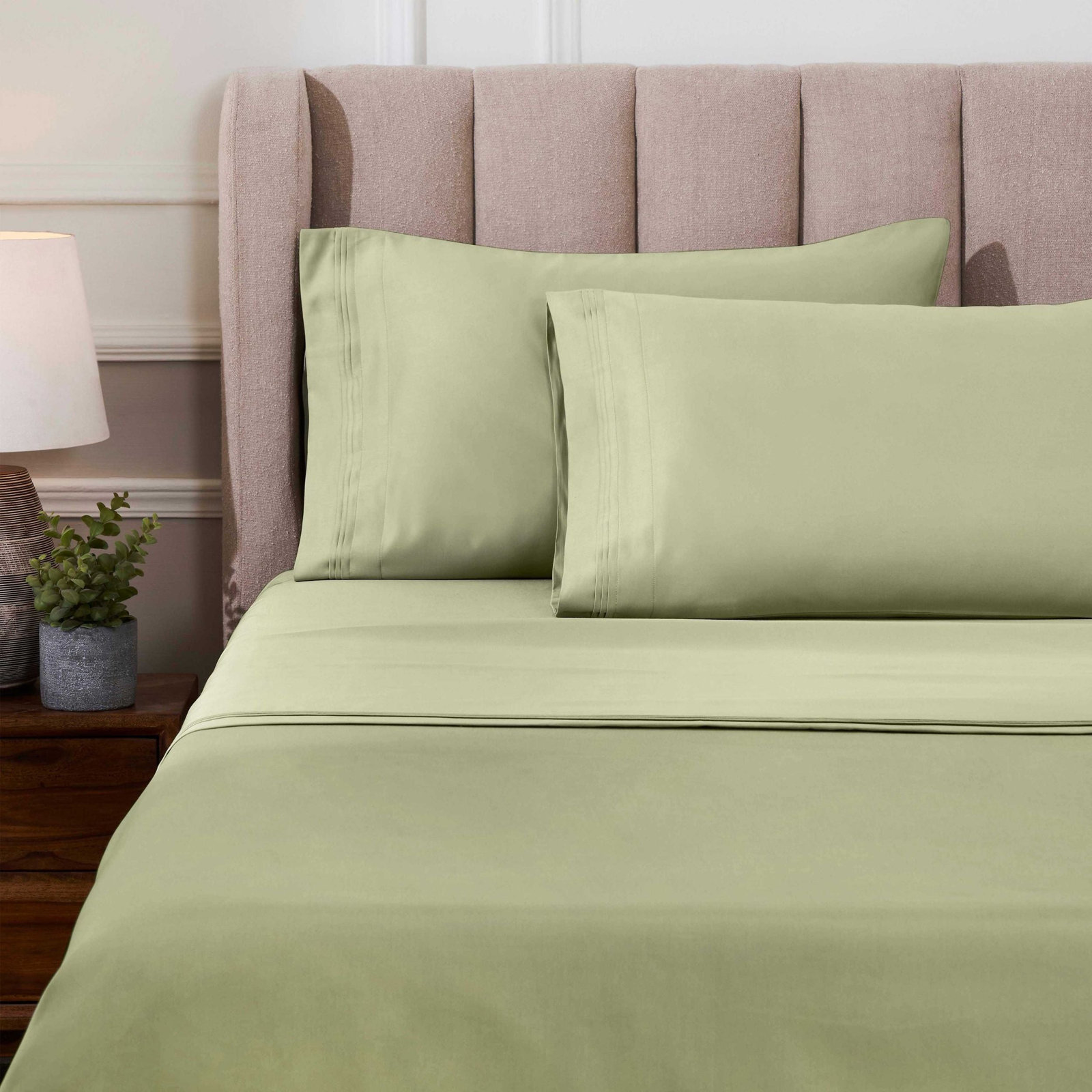 Cotton Sheet Set, Sage, Queen Sheet Set with 2 Pillowcases