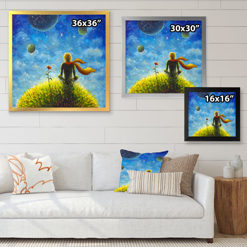 Petit Prince - peinture, Toile avec cadre noir, H 16 po x l 16 po x P 1 po
