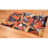 Tapis unique de coton orange 3 pi x 4 pi 10 po noué à la main French