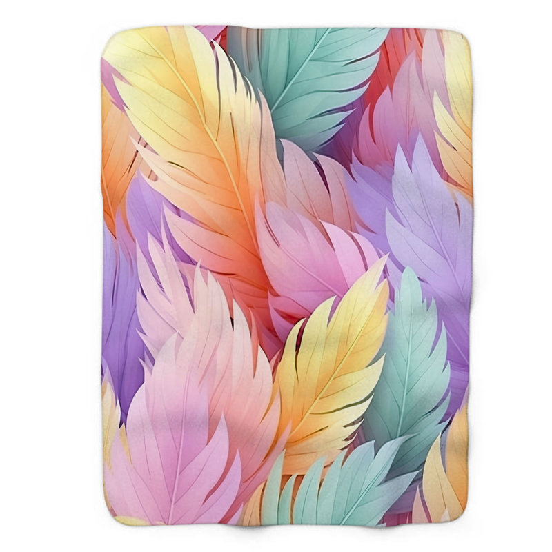 Soft Rainbow Plumes - 1 Piece Premium Sherpa Blank Throw Blanket, Queen