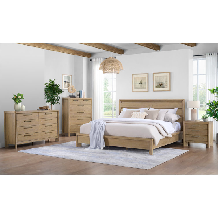 Ensemble de chambre avec très grand lit Karcen Sand Dune avec commode, 2 tables de chevet et commode
