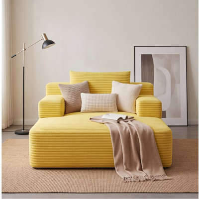 Canapé-lit convertible surdimensionné en velours côtelé moelleux avec pochette de rangement, 3 coussins moelleux, jaune