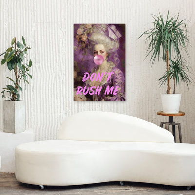 Sassy Rococo Bubblegum Portrait Classic Dramatic Elegant Portrait Flower Wall Art Print 1 Piece Wrapped Canvas Wall Art