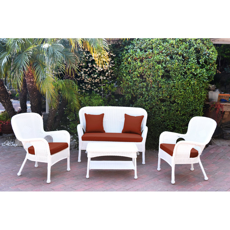 Bellas 4 Piece Sofa Set with Cushions, Red Orange, White