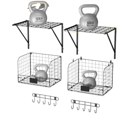 2-pack Wall Mounted Garage Shelves With Wire Baskets & Hooks