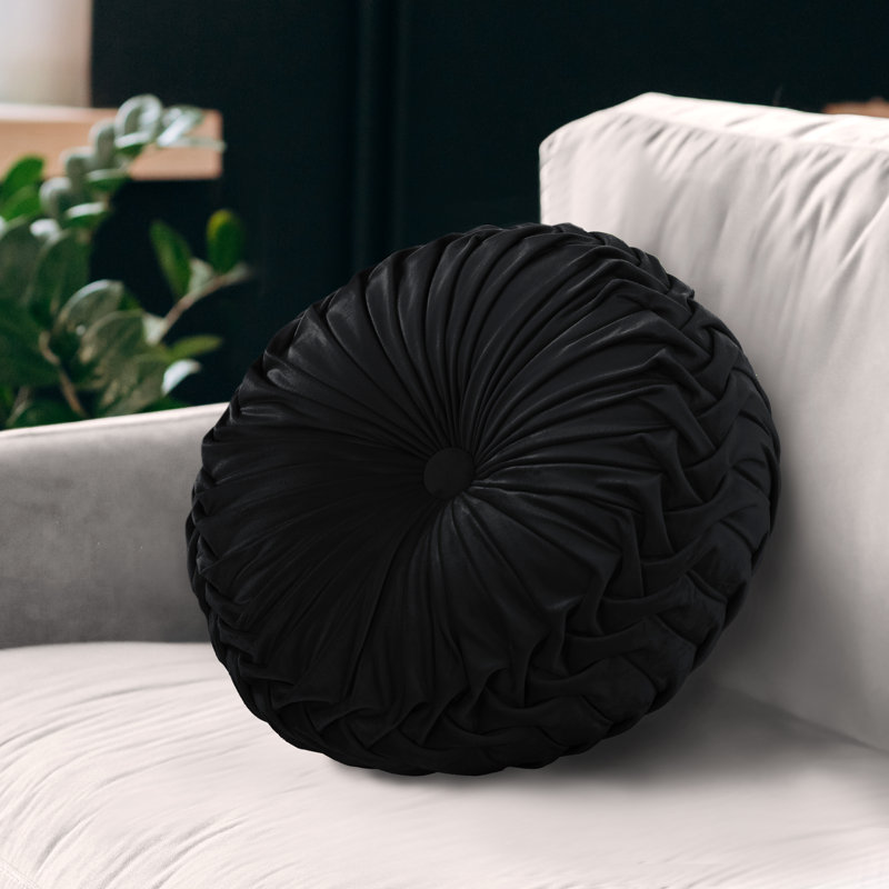 Irany Velvet Throw Round Pillow Cover & Insert, Black