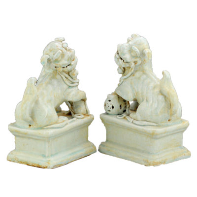 2 Piece Celadon Peking Lion Figurine Set
