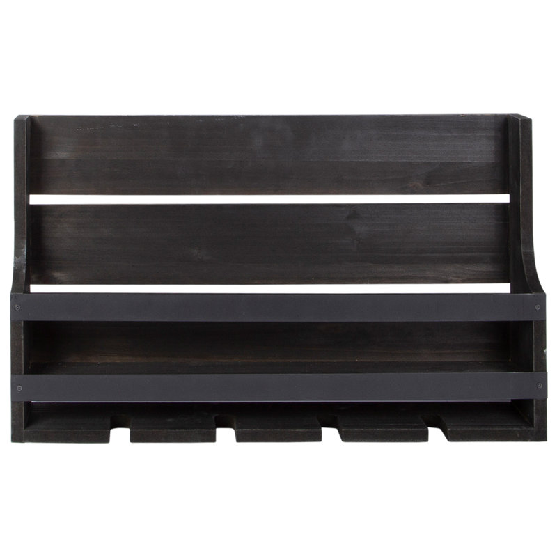 5 - Bottle Wine Bottle & Glass Rack in Black