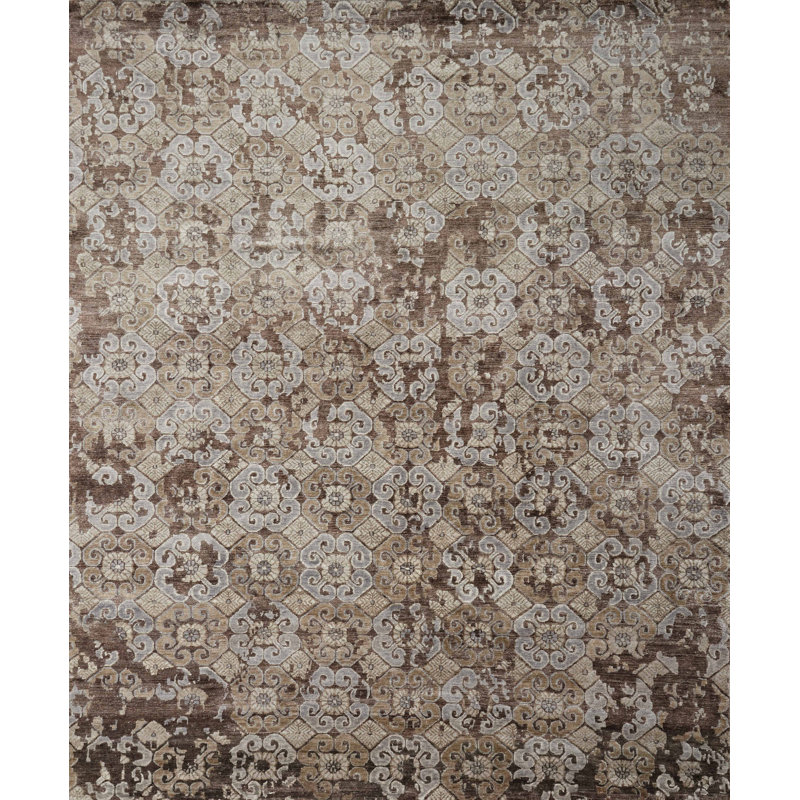 Tapis noyer noué à la main Leffel, Rectangle 5 pi 6 po x 8 pi 6 po