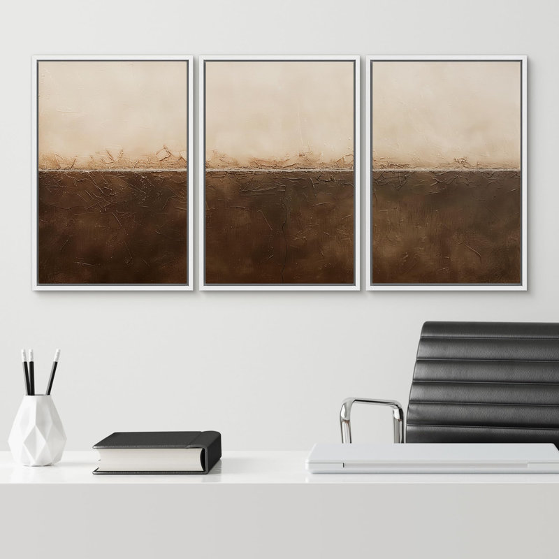 «Earthen Cracks Abstract In Warm Browns», 3 pièces, Blanc, H 36 po x l 24 po