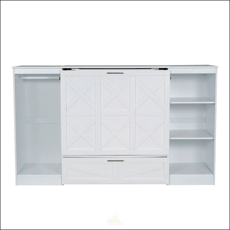 Lit escamotable simple avec tablettes de chevet et garde-robe