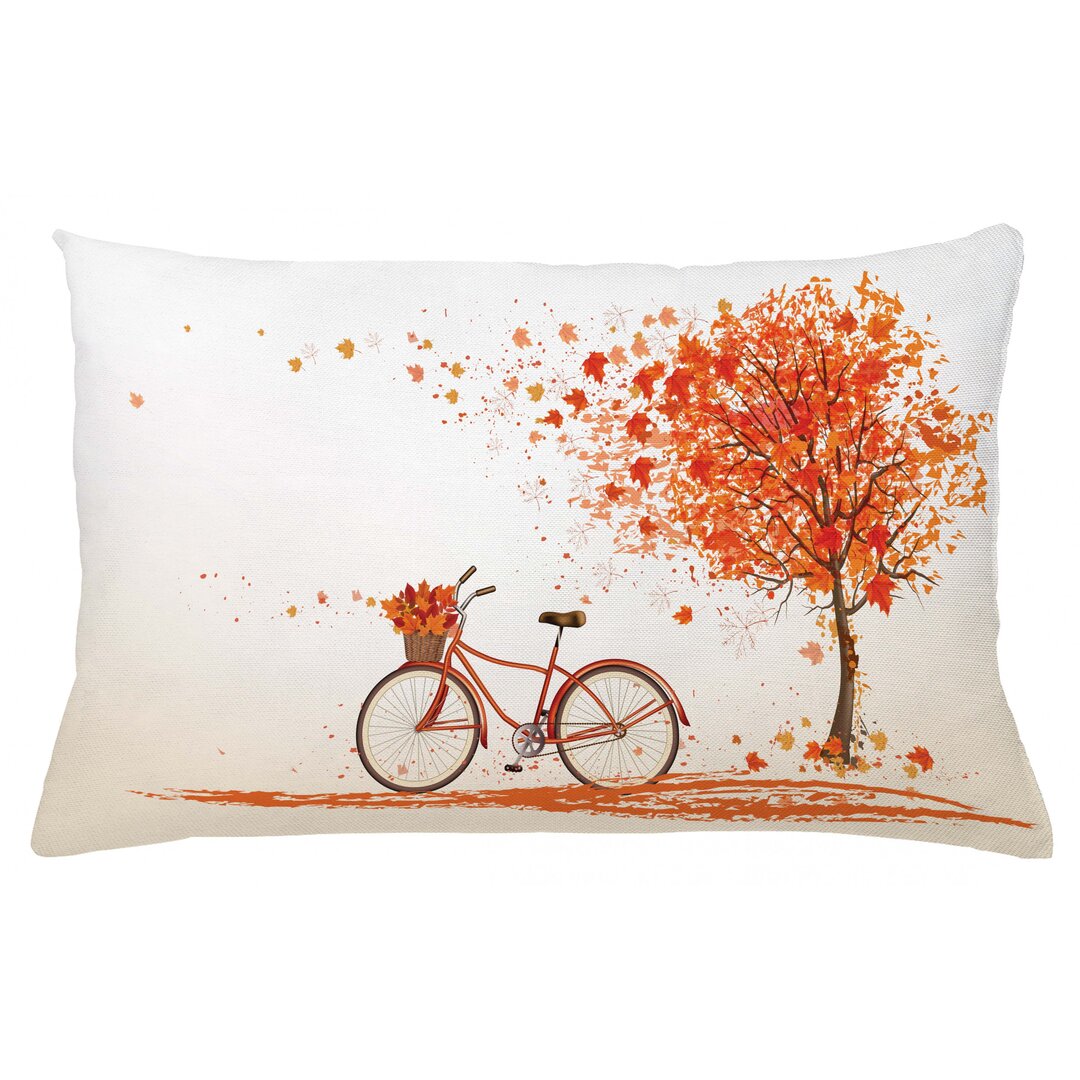 Kissenbezug, Orange Herbst-Baum, Fahrrad, Orange