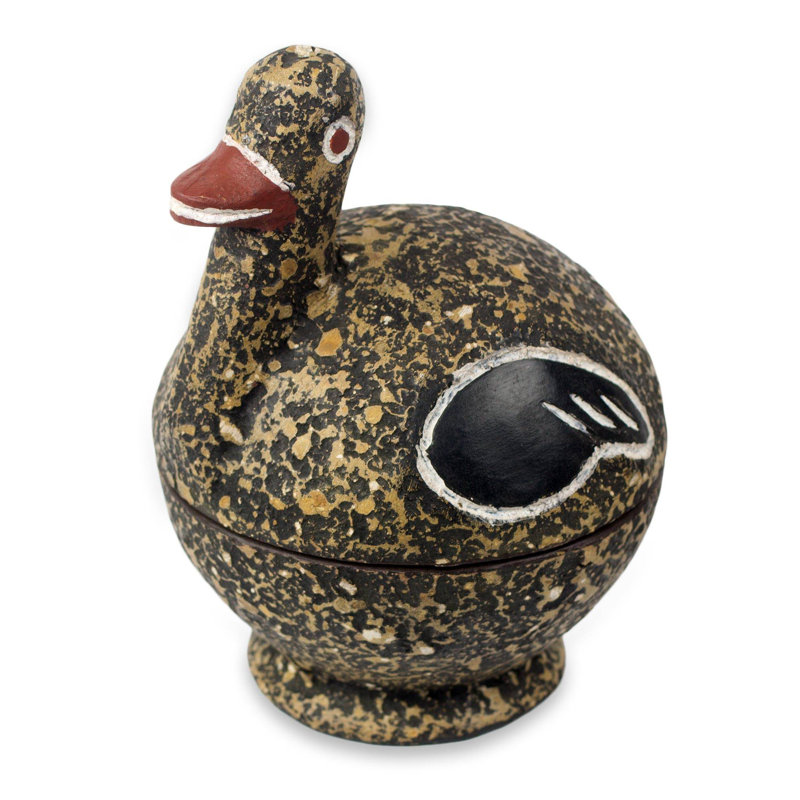 Boîte à bijoux noire en bois de caneton ghanéen noir