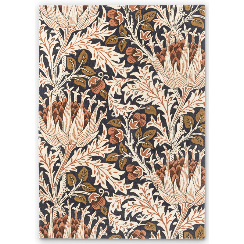 Morris Hand Tufted Wool Floral Area Rug in Orange, Rectangle 6'7" x 9'2"